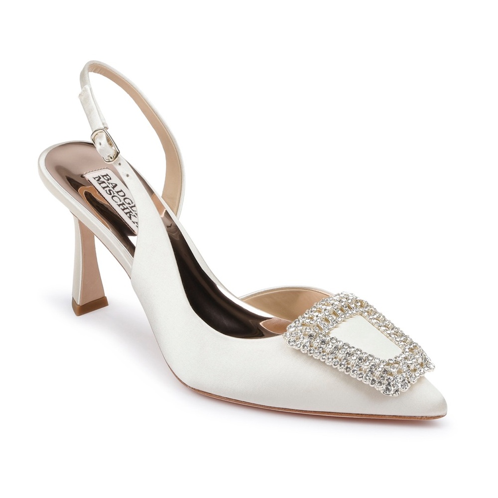 Badgley Mischka Enida Ivory Embellished Slingback Heels